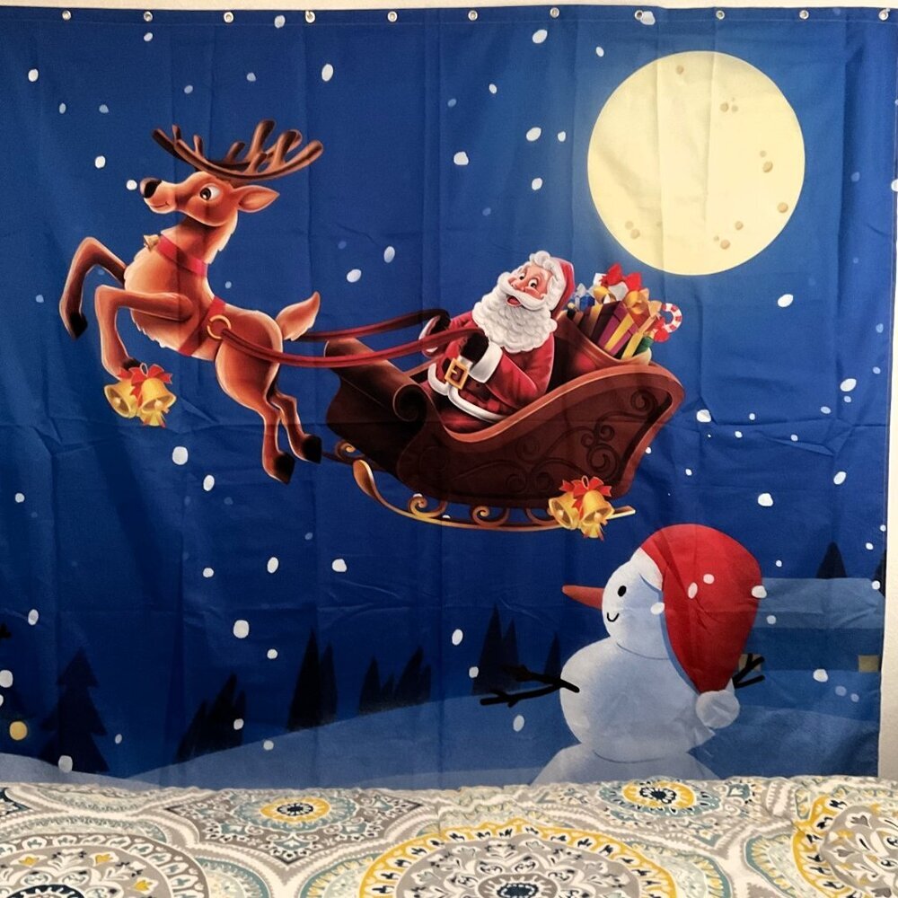 NEW REINDEER SANTA CHRISTMAS SNOWMAN SNOWFLAKE SHOWER CURTAIN WHITER HOLIDAY